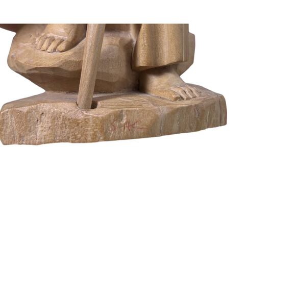 Vtg Antique Hand Carved Folk Art Man Standing Book Beard Hat Reader Stick - Picture 9 of 9